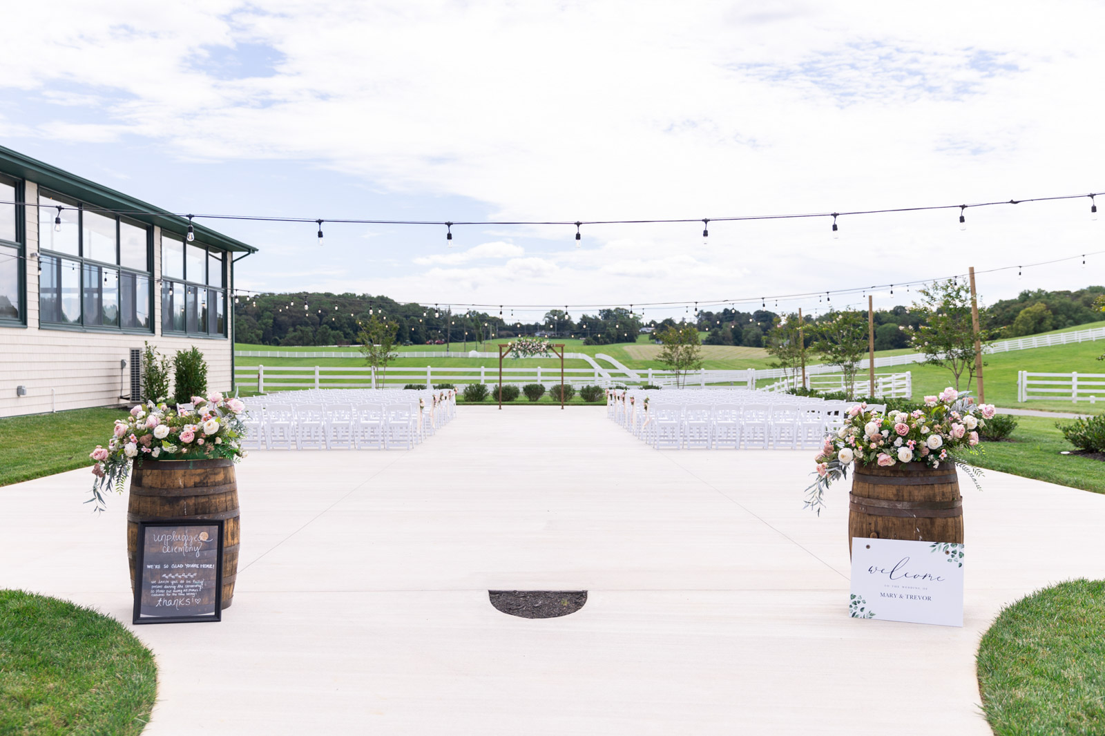 View of wedding ceremony space at Vignon Manor Farm