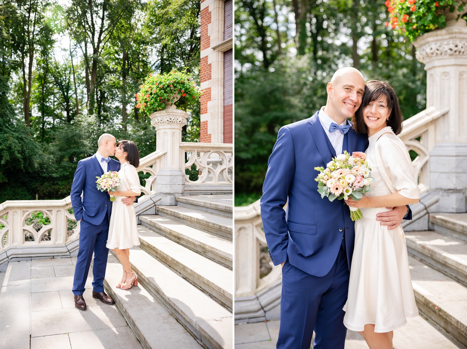 Bridal portraits on the steps of the Gemeentehuis Westerlo