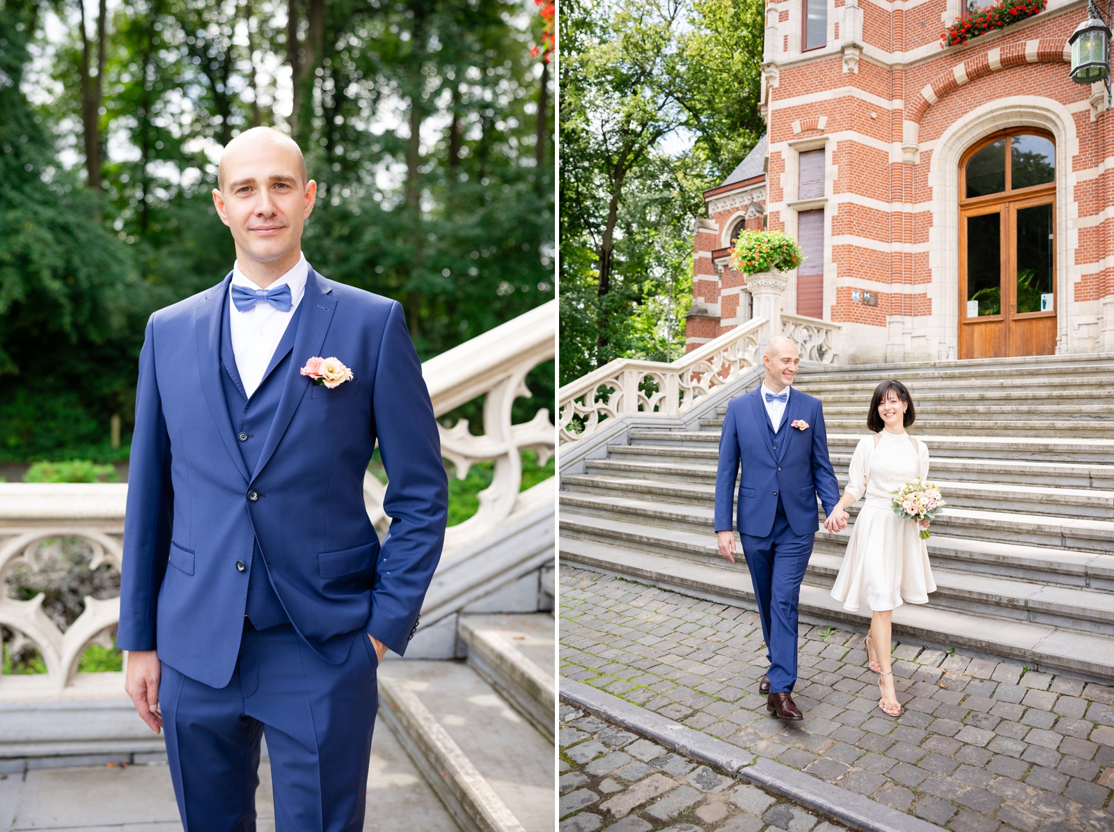 Bridal portraits on the steps of the Gemeentehuis Westerlo