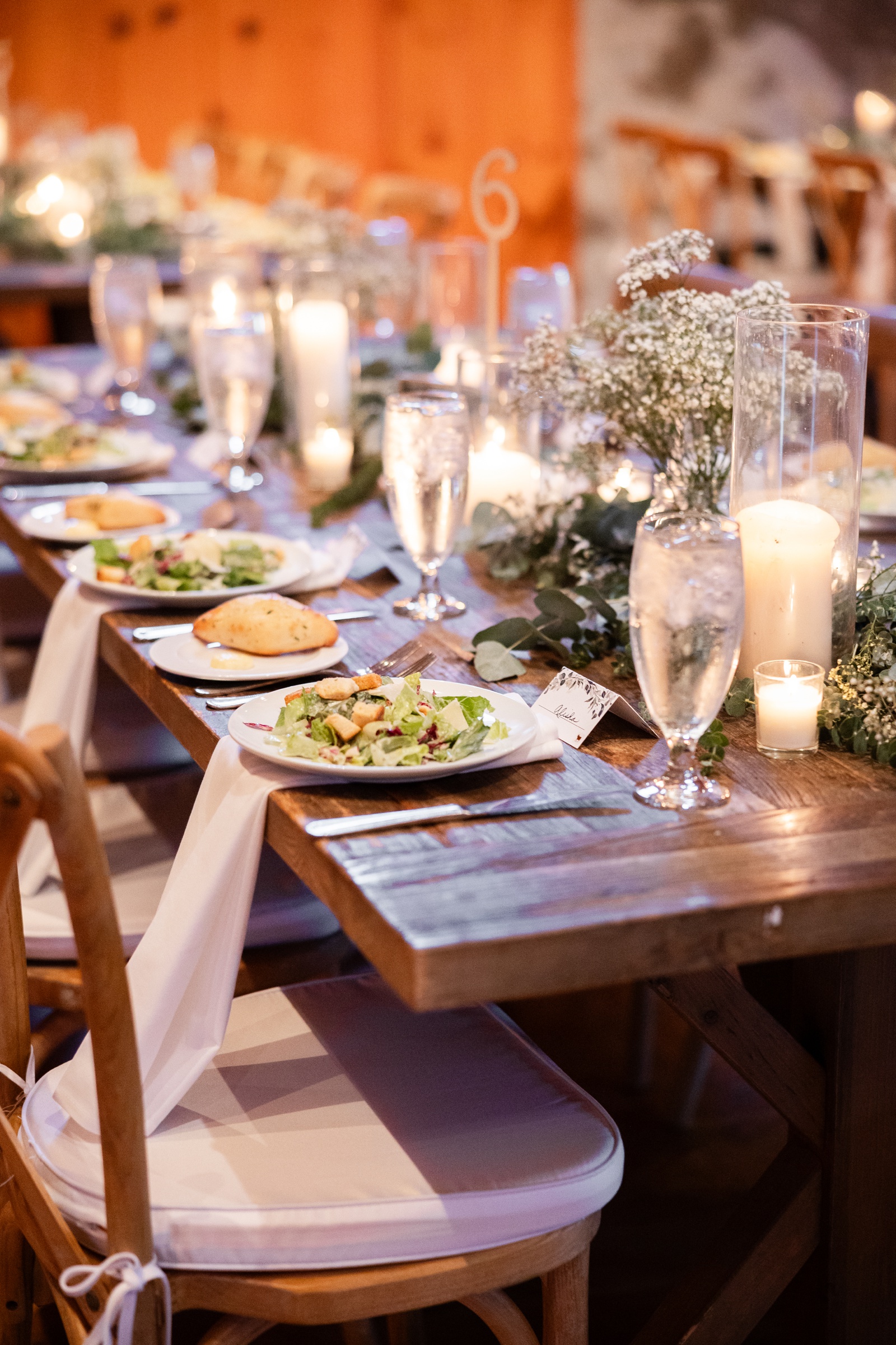 Farm to table food for a wedding reception in Pennsylvania, with an all green and white palette 