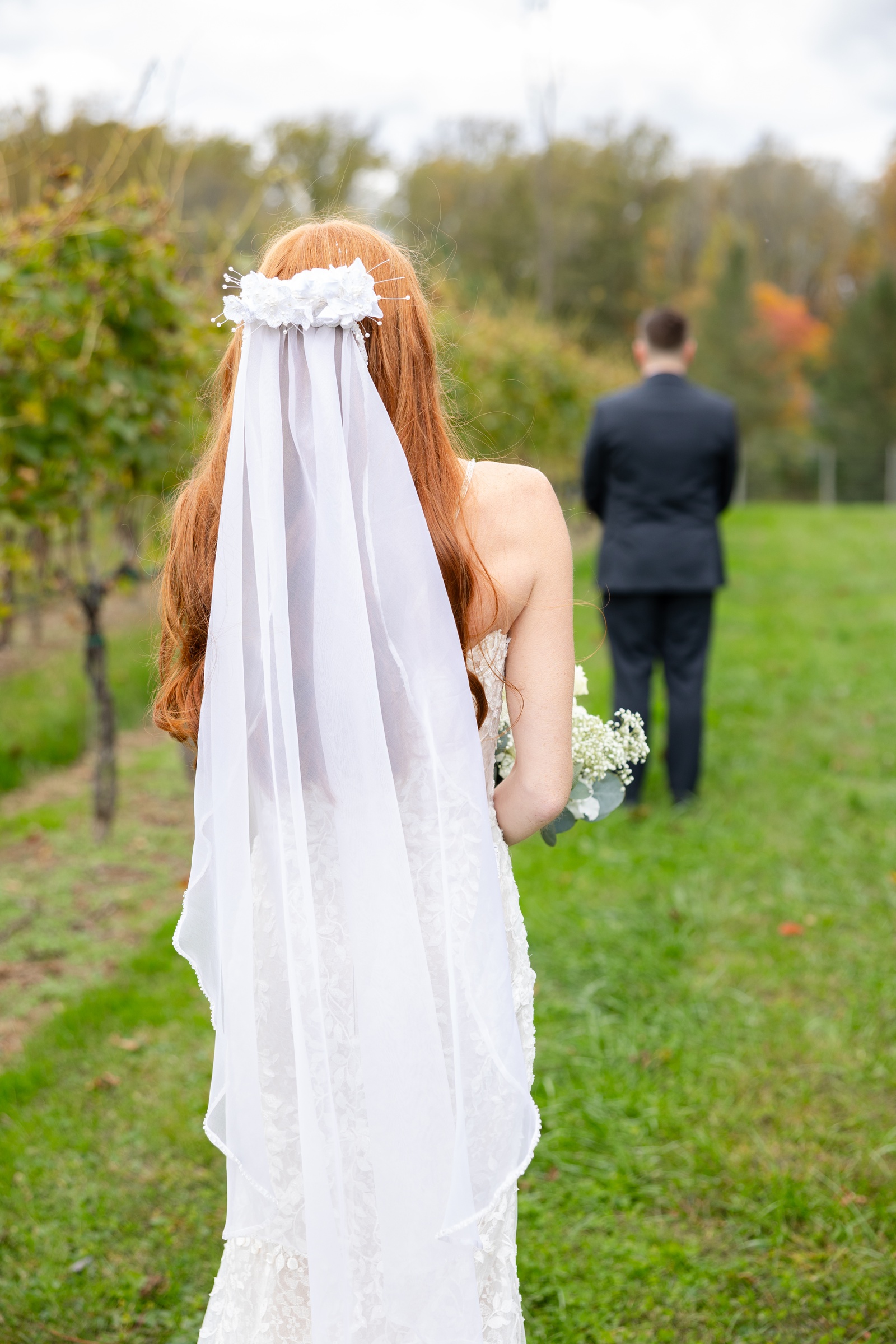 Bride and groom doing a first look on their wedding day