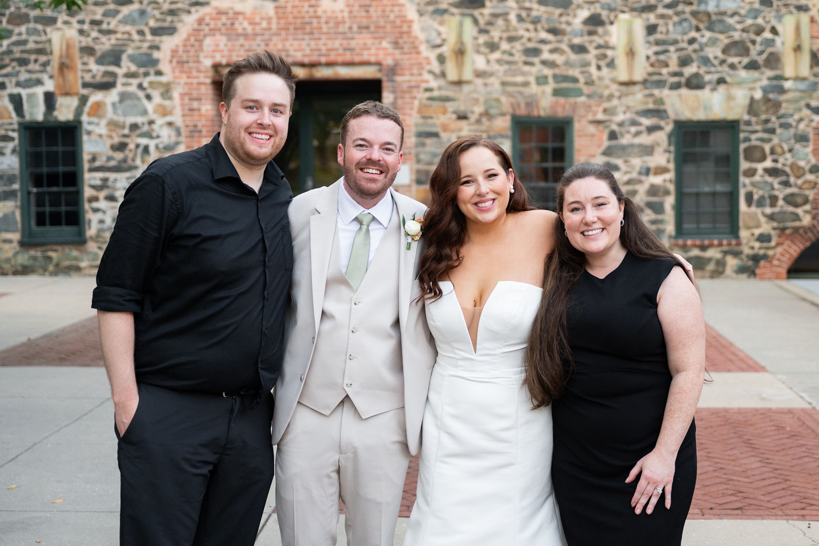 Haley Day with her couple for a wedding at Mt. Washington Mill Dye House