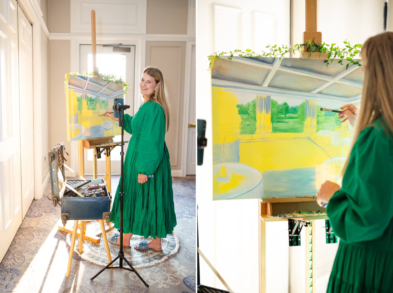 Live painter at a Virginia wedding, painting the wedding reception