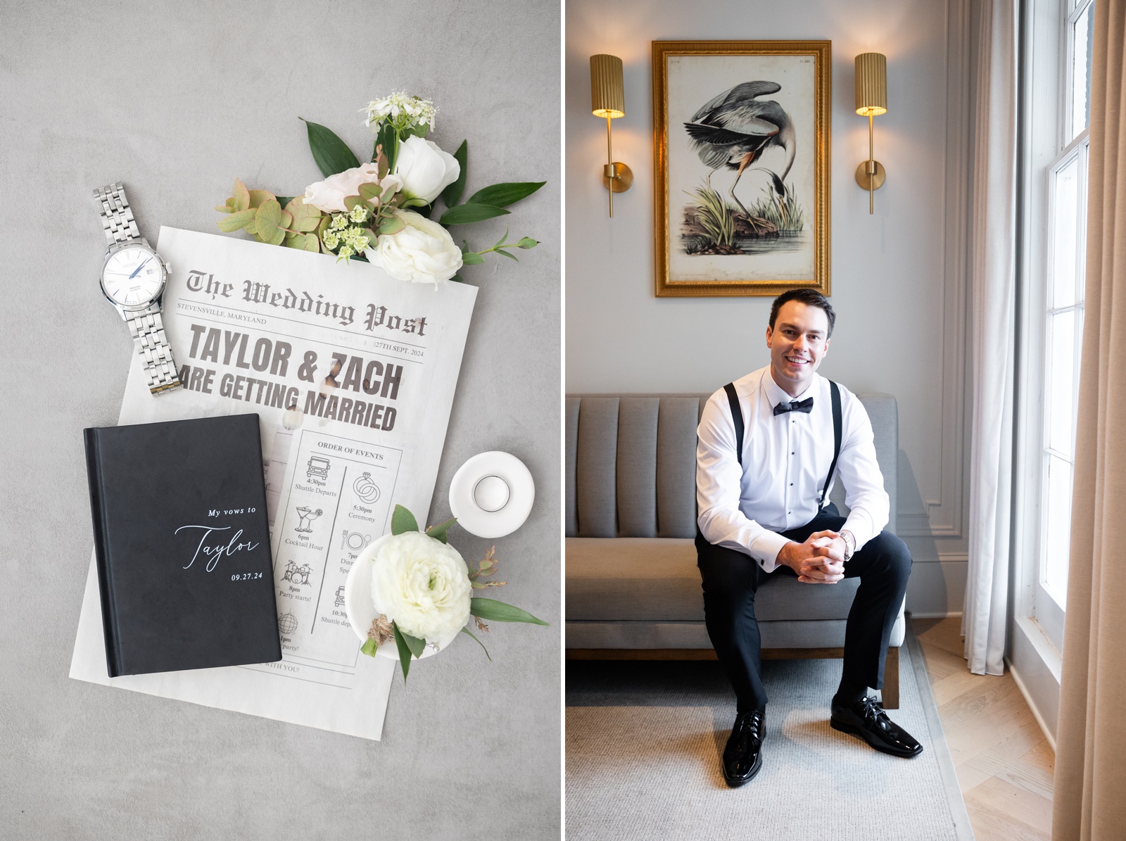 Groom getting ready for his wedding at Kent Island Resort