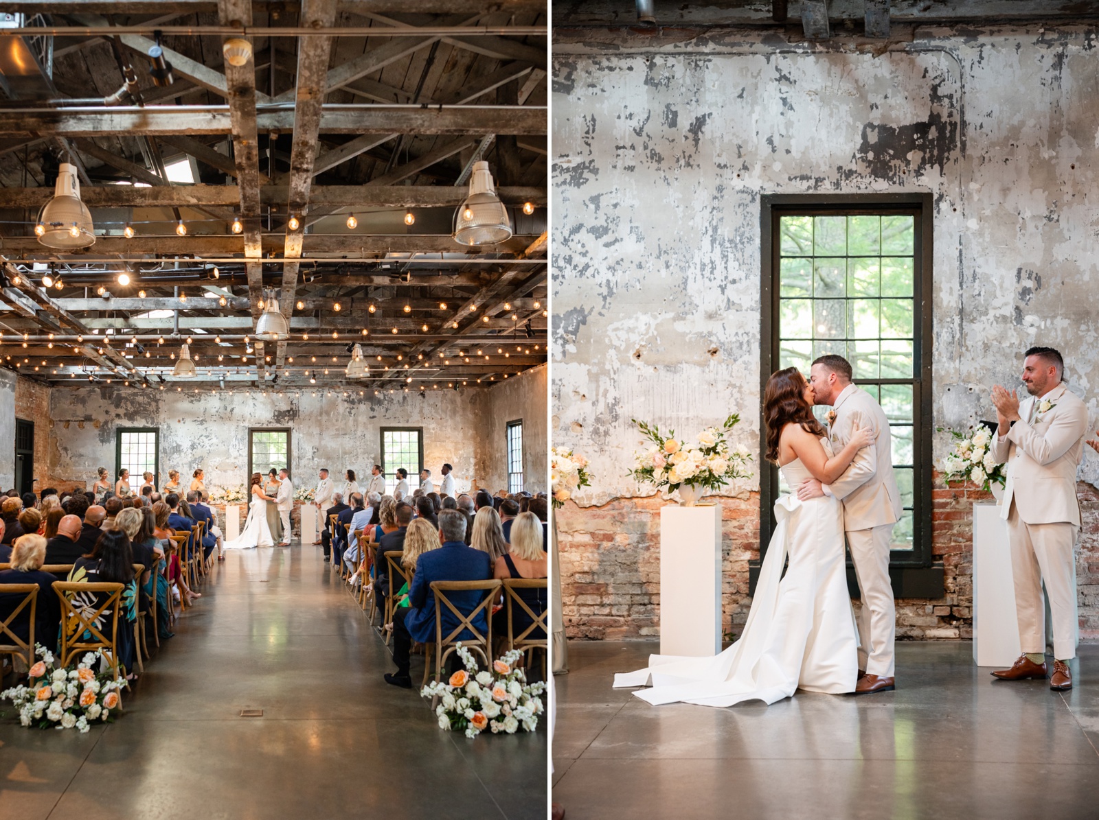 Indoor wedding ceremony at Mt. Washington Mill Dye House