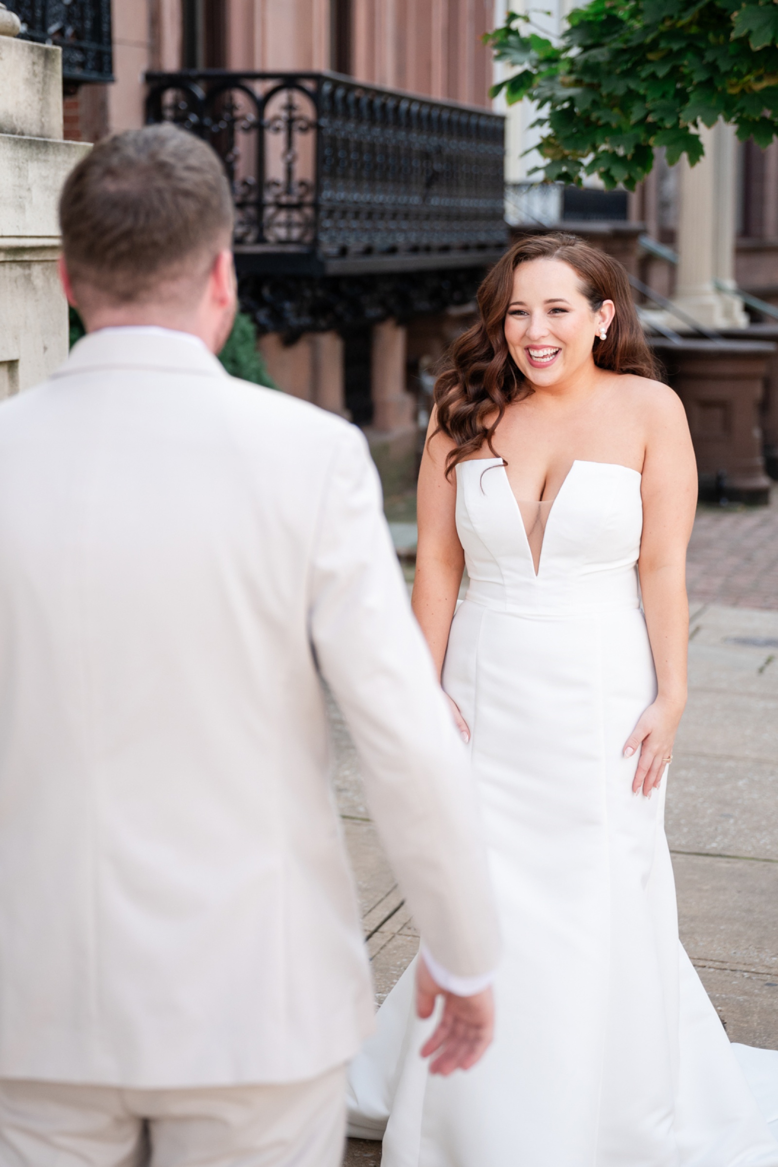 Wedding first look in Downtown Baltimore, outside of Mt. Vernon