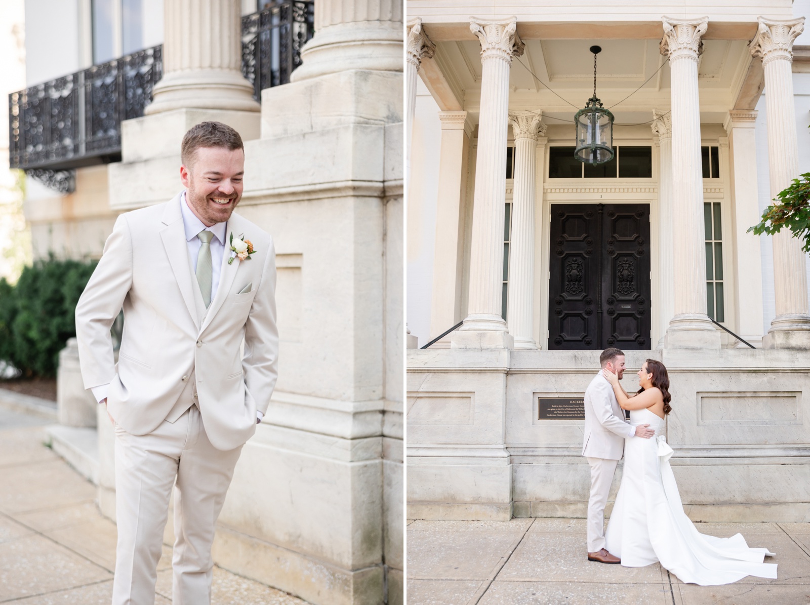 Wedding first look in Downtown Baltimore at Mt. Vernon