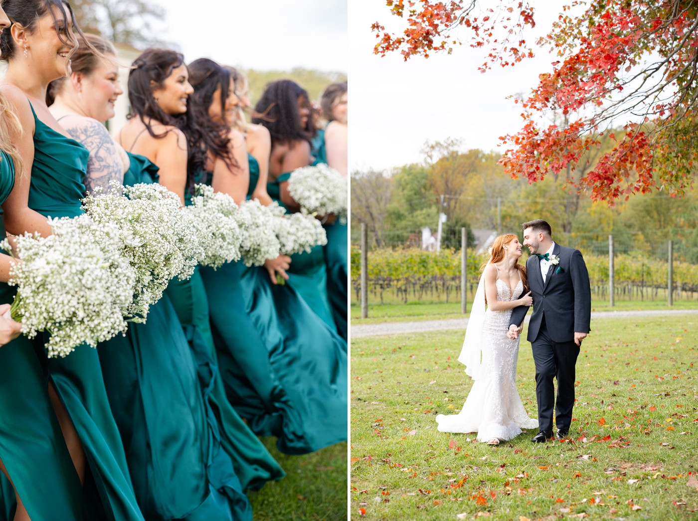 Bridesmaids holding baby breath bouquets for a Pennsylvania wedding