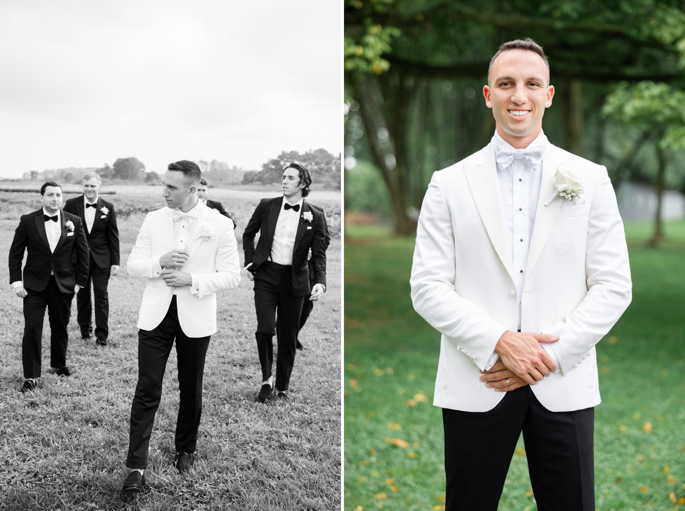 Black and white bridal party pictures at Kent Island Resort