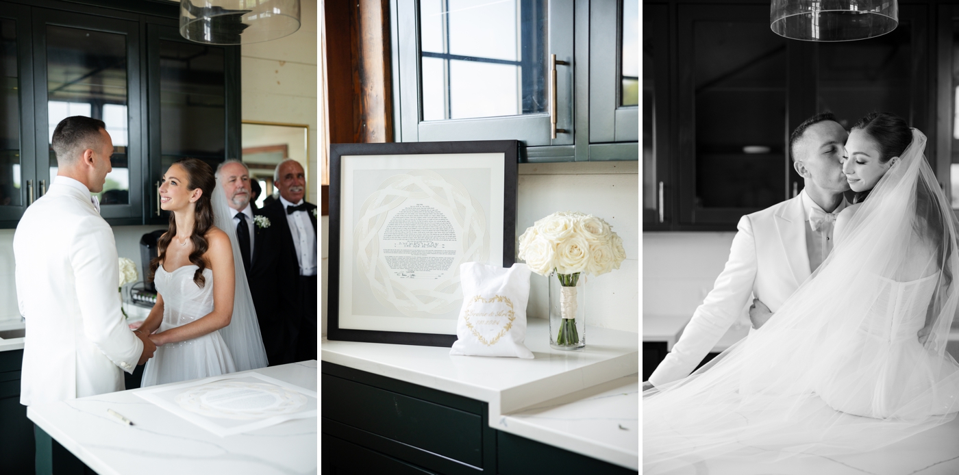 Bride and groom signing the ketubah at their Baltimore wedding