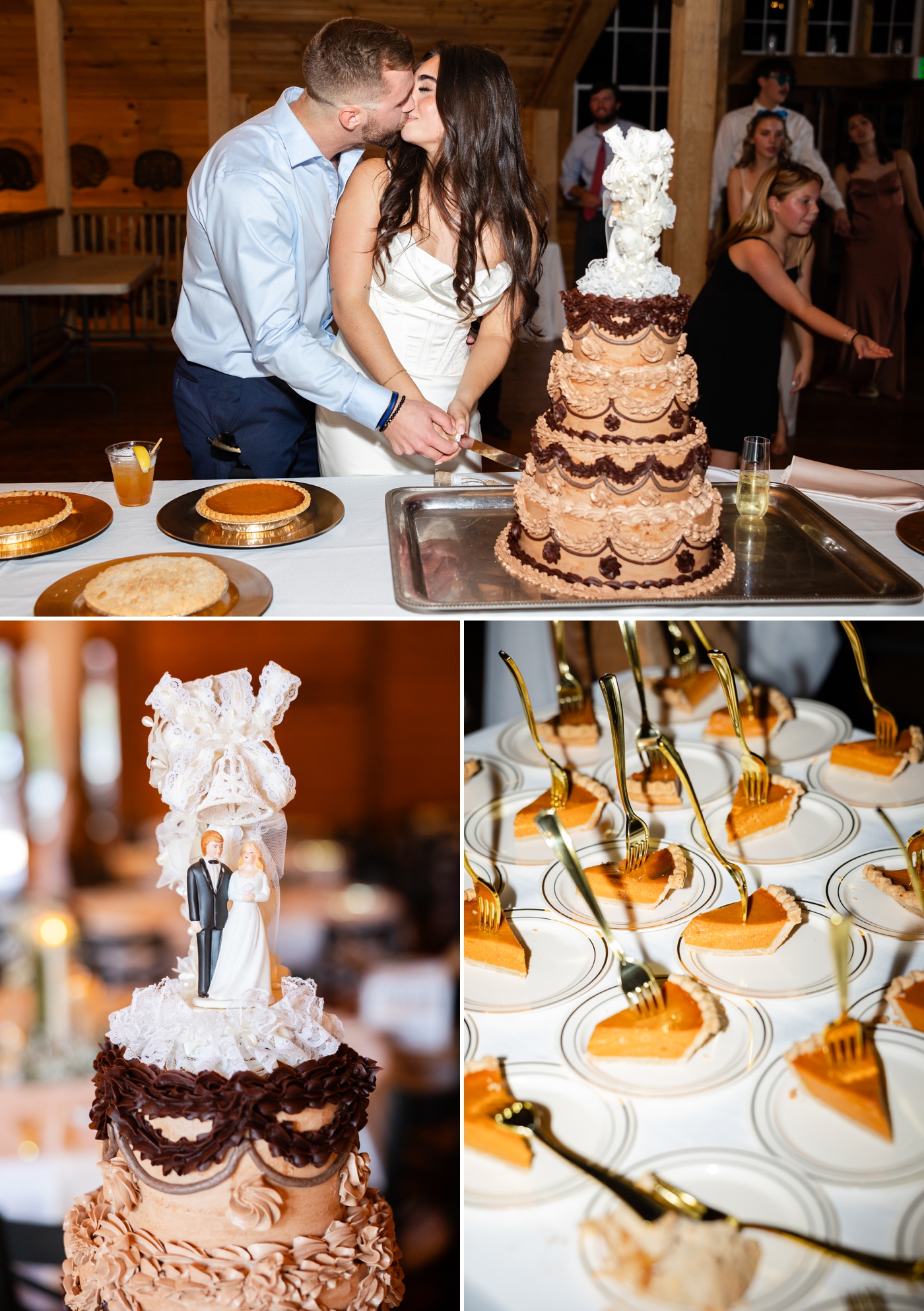 Three tier vintage inspired chocolate cake with family cake topper