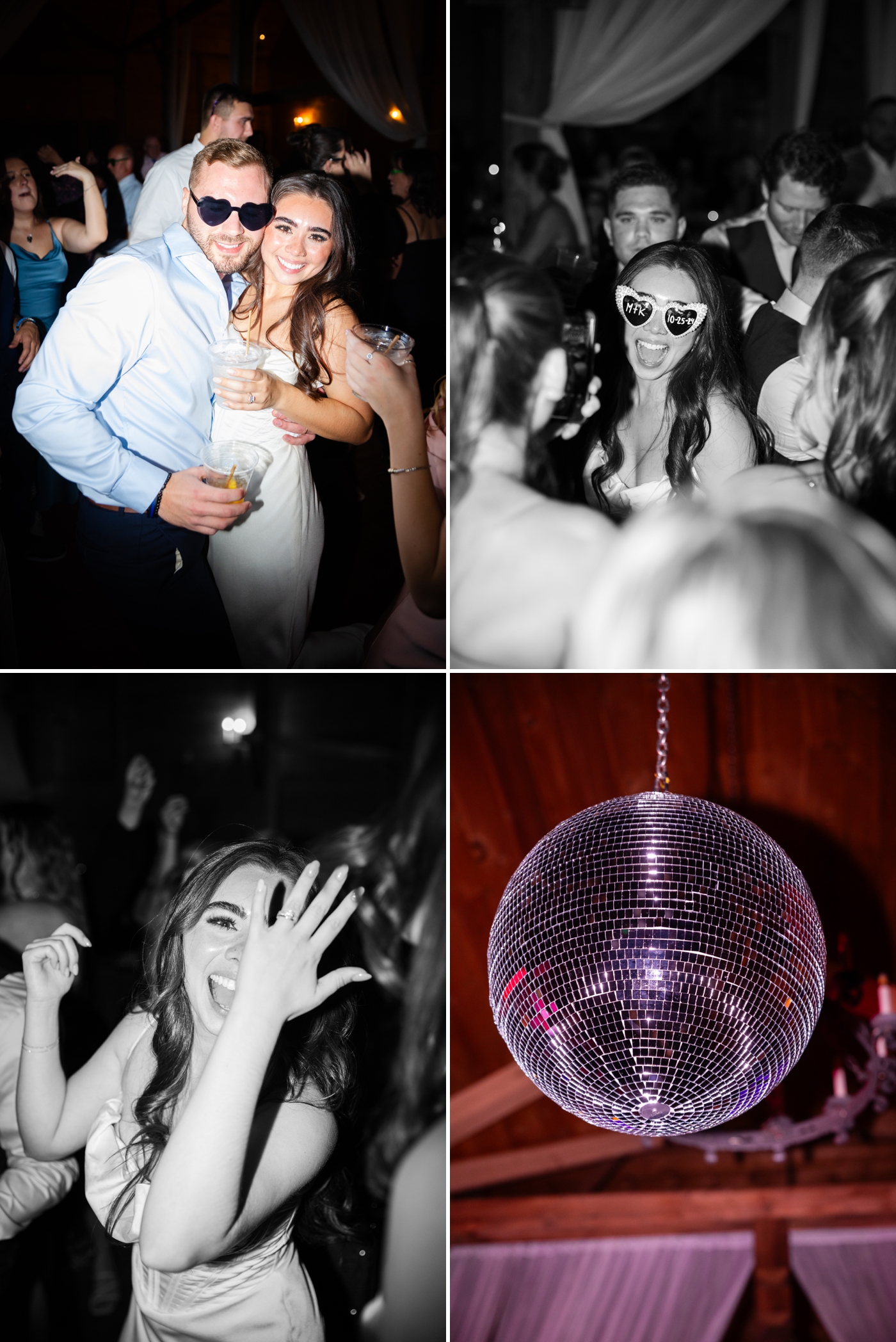 Bride and groom in heart shaped sunglasses at their wedding reception in Maryland