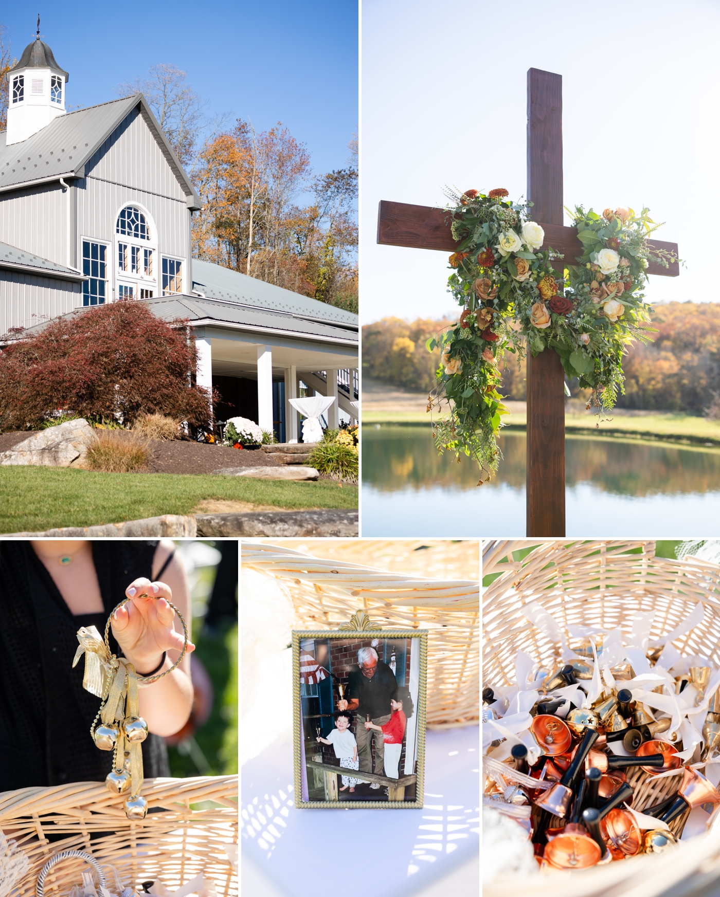 Outdoor wedding ceremony on the lawn of Stone Ridge Hollow, overlooking the pond