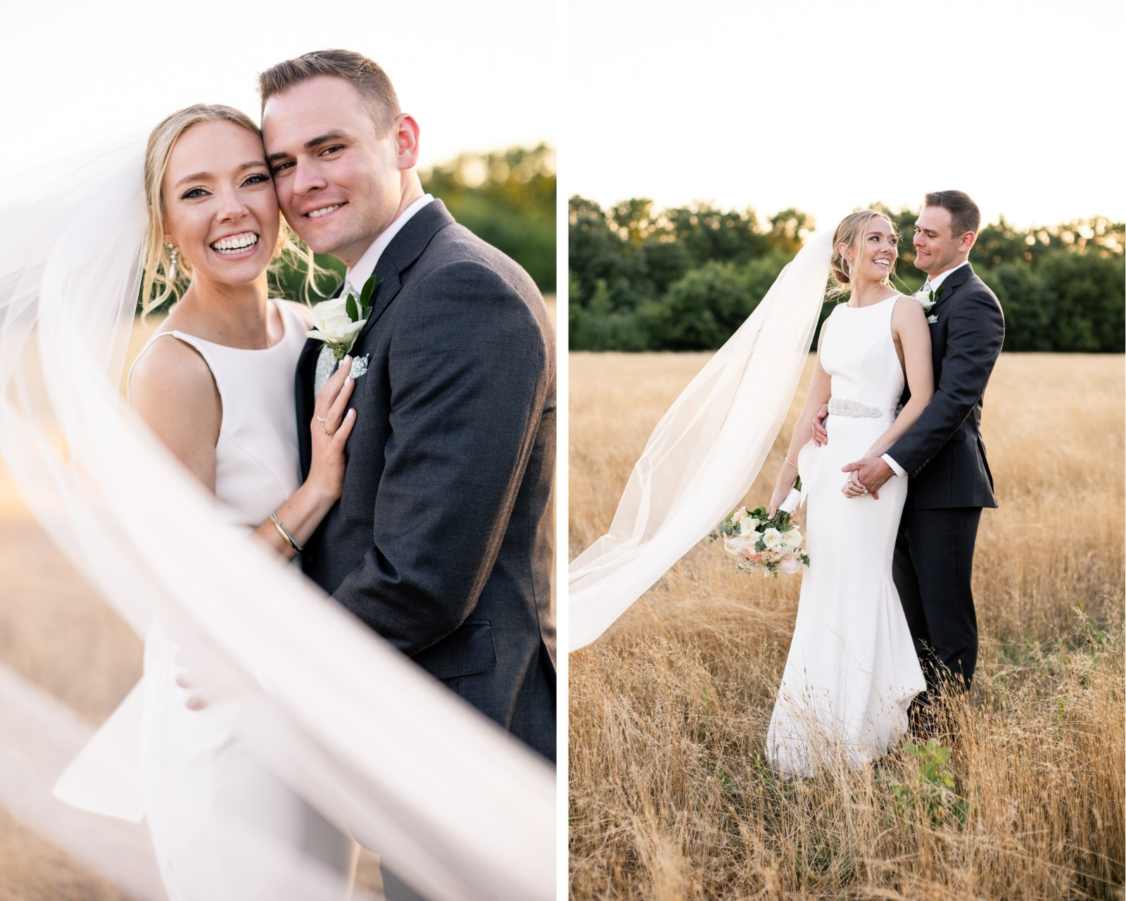 Couple portraits at sunset in the Farmstead field at Kent Island Resort wedding.