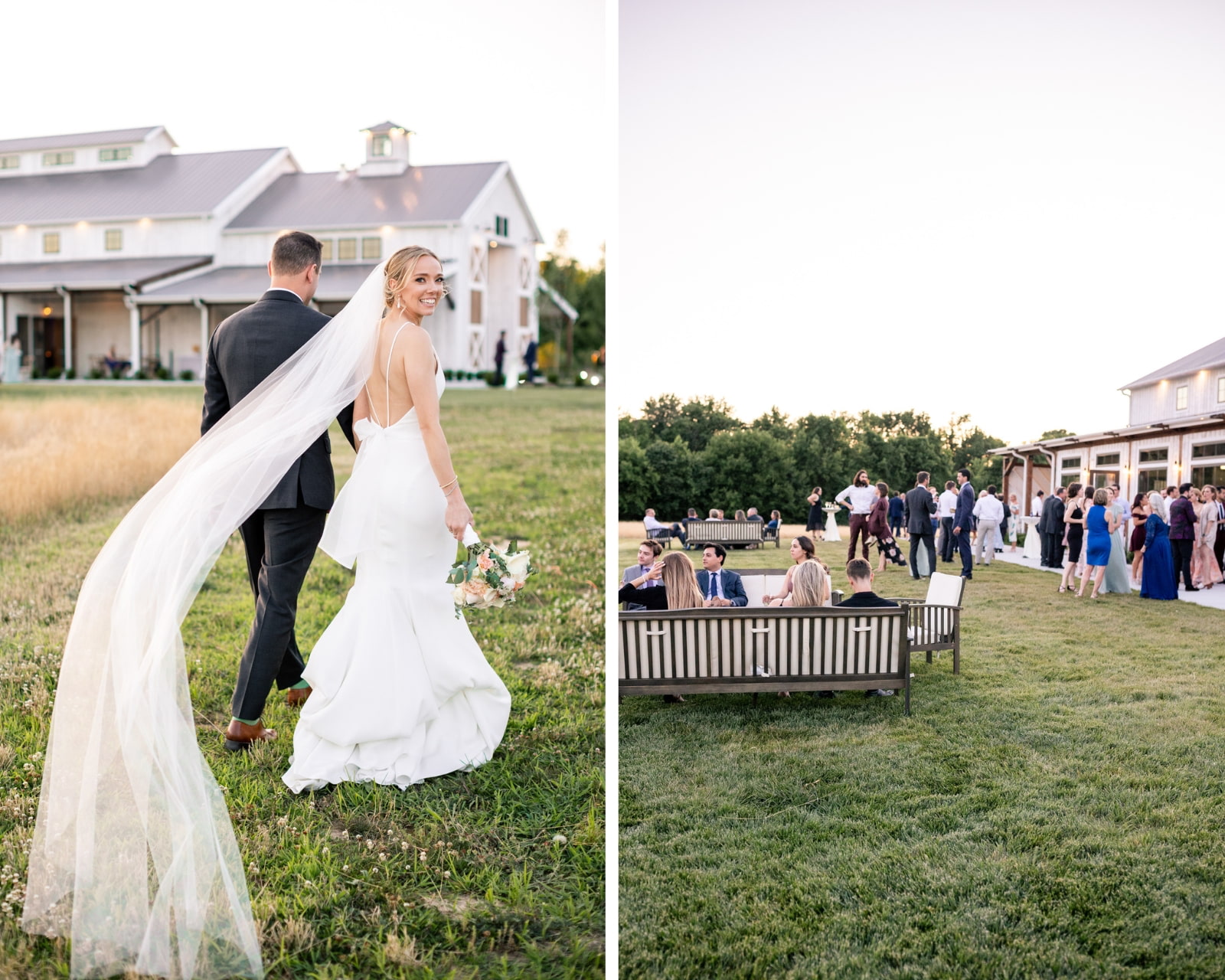 Guests enjoying cocktail hour by the Kent Island Farmstead.