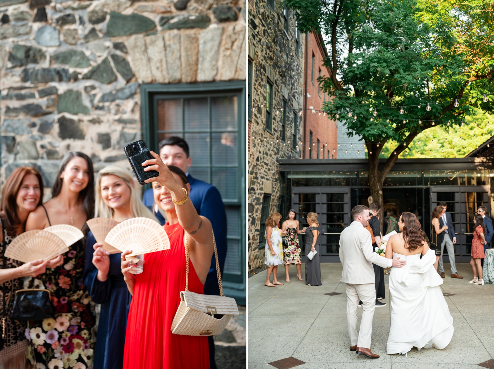 Guests enjoying cocktail hour at Mt Washington Mill Dye House courtyard